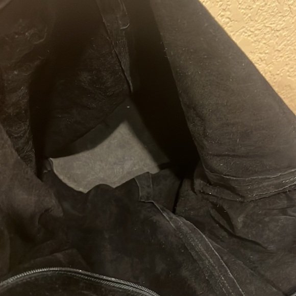 Black Suede & Leather Hobo Shoulder Bag Slouchy Boho Oversized Tote - Picture 6 of 12